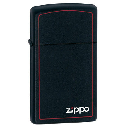 Zippo 1618ZB Slim Red Border Black Matte Windproof Logo Lighter ,