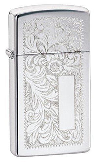 Zippo 1652 Slim Venetian Patterned High Polish Chrome Windproof Lighter ,