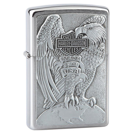 Zippo 200HDH231 Eagle Emblem Harley Davidson Brushed Chrome Windproof Lighter ,