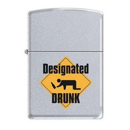 Zippo 205MP-DDRUNK Classic Designated Drinker Satin Chrome Windproof Lighter ,