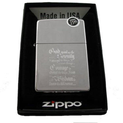Zippo 250MP-SERENITY Classic Life Changing Serenity Prayer High Polish Chrome Windproof Lighter ,