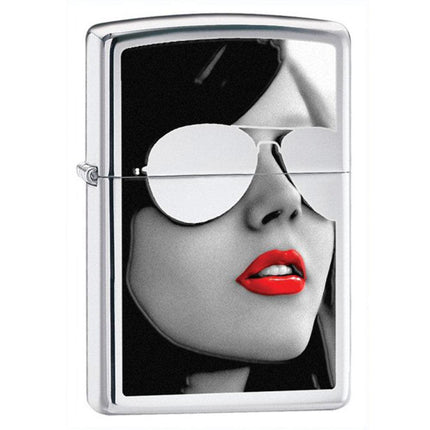 Zippo 28274 Gold Design High Polish Chrome BS Sunglasses Windproof Pocket Lighter ,