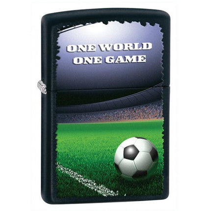 Zippo 28301 One World One Game Football Black Matte Powdercoat Classic Windproof Lighter ,