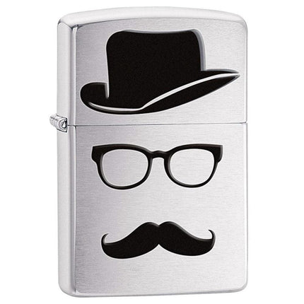 Zippo 28648 Classic Moustache And Hat Brushed Chrome Windproof Pocket Lighter ,