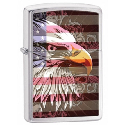 Zippo 28652 Classic Brushed Chrome Eagle Flag Windproof Pocket Lighter ,
