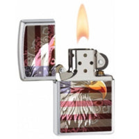 Zippo 28652 Classic Brushed Chrome Eagle Flag Windproof Pocket Lighter ,