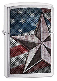 Zippo 28653 Classic Retro American Star Brushed Chrome Windproof Pocket Lighter ,