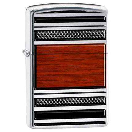 Zippo 28676 Pipe Steel And Wood High Polish Chrome Windproof Pocket Lighter ,