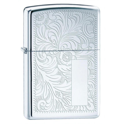 Zippo 352 Venetian High Polish Chrome Initial Panel Windproof Lighter ,