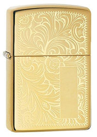 Zippo 352B Venetian High Polish Brass Initial Panel Windproof Lighter ,