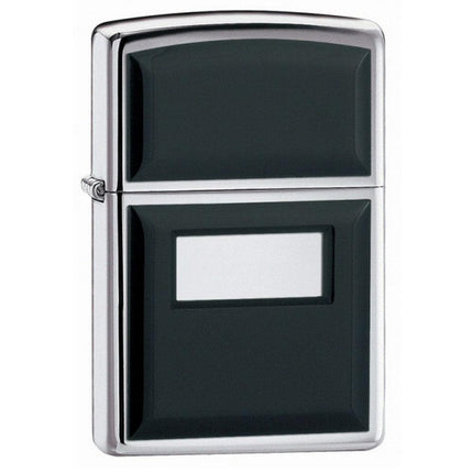 Zippo 355 Black Ultralite High Polish Chrome Black Emblem Windproof Pocket Lighter ,
