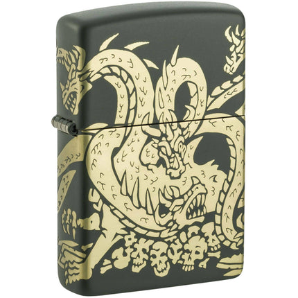 Zippo Lighter - Dragon Design Matte Green Metal Refillable and Windproof | 48907 ,
