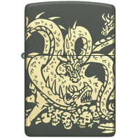 Zippo Lighter - Dragon Design Matte Green Metal Refillable and Windproof | 48907 ,