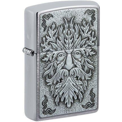 Zippo Lighter - Greenman Design Brushed Chrome Metal Refillable Windproof | 48906 ,
