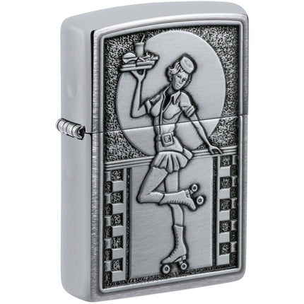 Zippo Lighter - Roller Waitress Design Brushed Chrome Refillable Windproof | 48904 ,