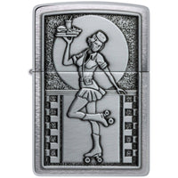 Zippo Lighter - Roller Waitress Design Brushed Chrome Refillable Windproof | 48904 ,
