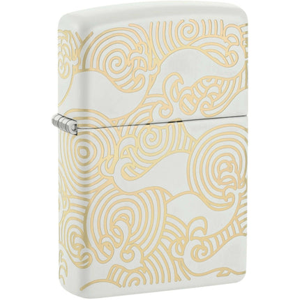 Zippo Lighter - Waves Design White Metal Construction Refillable Windproof | 48909 ,
