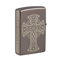 Zippo Pocket Lighter - Black Celtic Cross Design Brass Windproof Refillable | 48614 ,