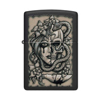 Zippo Pocket Lighter - Black Matte Gory Tattoo Design Brass Metal Windproof | 48616 ,
