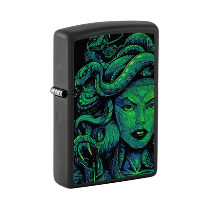 Zippo Pocket Lighter - Black Matte Medusa Design Brass Windproof Refillable | 48609 ,