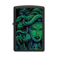 Zippo Pocket Lighter - Black Matte Medusa Design Brass Windproof Refillable | 48609 ,