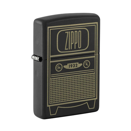 Zippo Pocket Lighter - Black Matte Vintage TV Design Brass Metal Windproof | 48619 ,