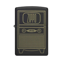 Zippo Pocket Lighter - Black Matte Vintage TV Design Brass Metal Windproof | 48619 ,