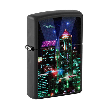 Zippo Pocket Lighter - Cyber City Design Black Matte Genuine Windproof Metal | 48506 ,