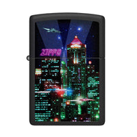 Zippo Pocket Lighter - Cyber City Design Black Matte Genuine Windproof Metal | 48506 ,