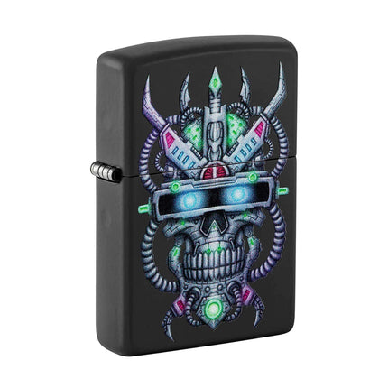 Zippo Pocket Lighter - Cyber Skull Design Black Windproof Metal Construction | 48516 ,