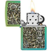 Zippo Pocket Lighter - Distressed Filigree Design High Polish Teal Metal | 49416 ,