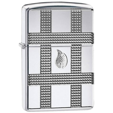 Zippo Pocket Lighter - Geometric Design Metal High Polished Chrome Finish | 49079 ,