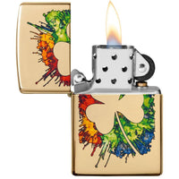 Zippo Pocket Lighter - Graffiti Clover Design High Polish Brass Metal | 49125 ,