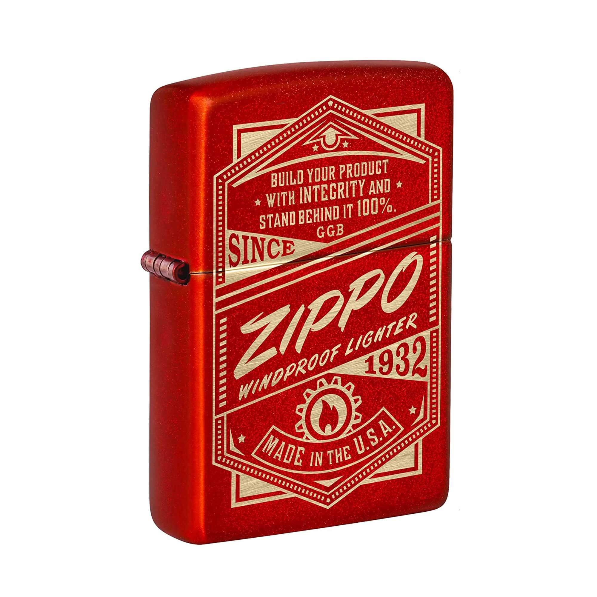 Zippo Pocket Lighter - Metallic Red It Works Design Brass Material 