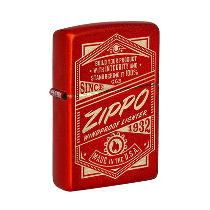 Zippo Pocket Lighter - Metallic Red It Works Design Brass Material Windproof | 48620 ,