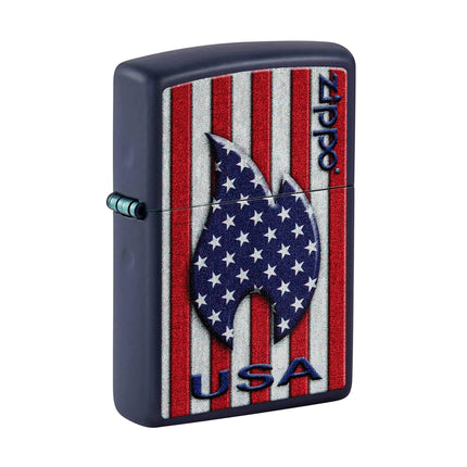 Zippo Pocket Lighter - Patriotic Flame Design Navy Genuine Windproof Metal | 48560 ,