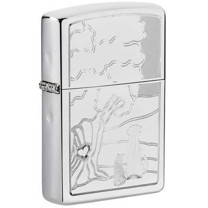 Zippo Pocket Lighter - Pet and Tree Design High Polish Chrome Metal | 49258 ,