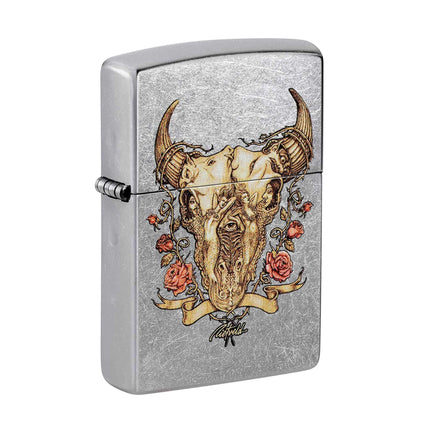 Zippo Pocket Lighter - Rick Rietveld Bull Skull Windproof Metal Construction | 48559 ,