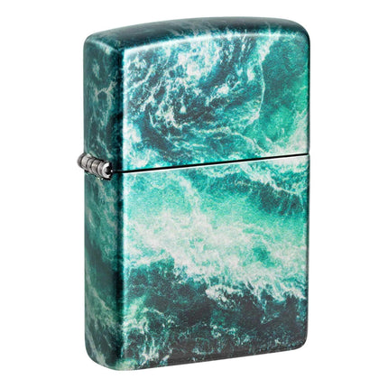Zippo Pocket Lighter - Rogue Wave Design White Matte Metal Windproof | 48621 ,
