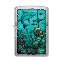 Zippo Pocket Lighter - Shark Nautical Design Chrome Genuine Windproof Metal | 48561 ,