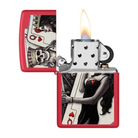 Zippo Pocket Lighter - Skull King Queen Beauty Design Red Matte Windproof | 48624 ,