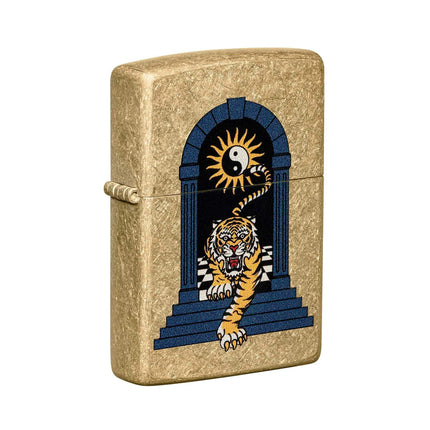 Zippo Pocket Lighter - Tiger Tattoo Design Brass Metal Windproof Refillable | 48613 ,