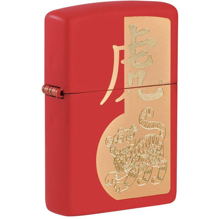 Zippo Pocket Lighter - Year of the Tiger Design Red Matte Metal | 49701-000001 ,
