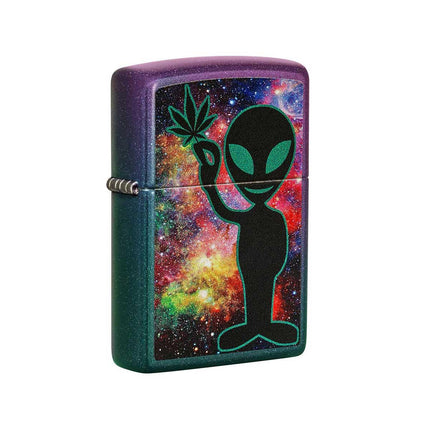 Zippo Windproof Lighter - Alien Design with Marijuana Leaf Iridescent Finish | 49441 ,