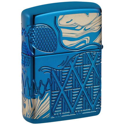 Zippo Windproof Lighter - Armor Diamond Cut Skull Design High Polish Blue | 49705 ,