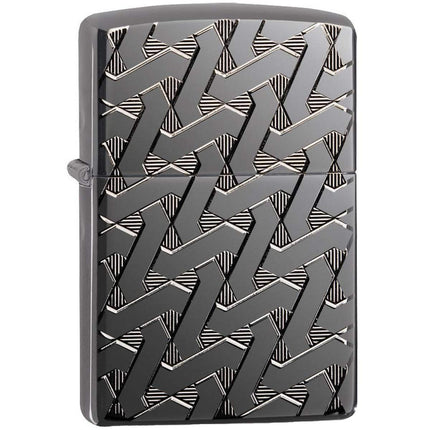 Zippo Windproof Lighter - Armor Geometric Weave Design High Polish Black Ice | 49173 ,