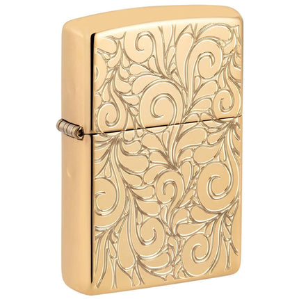 Zippo Windproof Lighter - Armor High Polish Brass Metal Swirl Pattern Design | 48067 ,