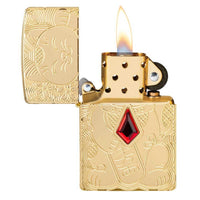Zippo Windproof Lighter - Armor Lucky Cat Design High Polish Brass | 49802 ,