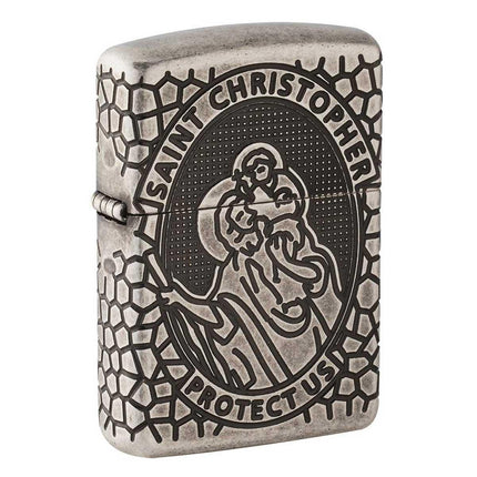Zippo Windproof Lighter - Armor St. Christopher Design Antique Silver Metal | 49160 ,