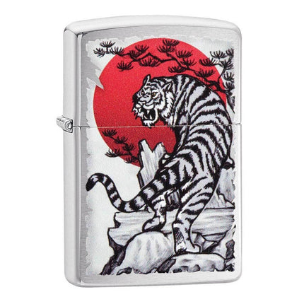 Zippo Windproof Lighter - Asian Tiger Design Chrome Finish Metal Refillable | 29889 ,